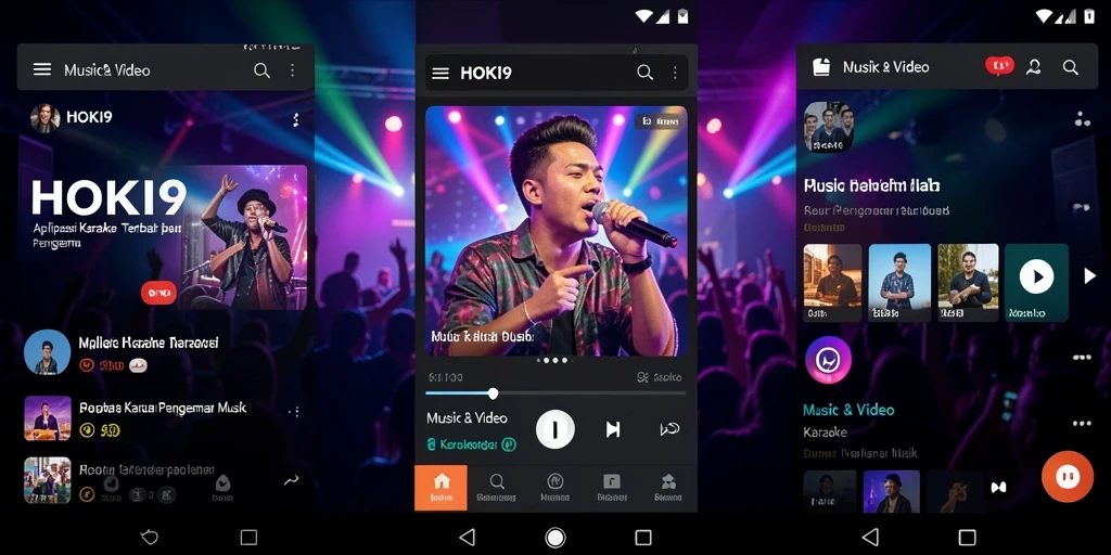 Antarmuka HOKI9 menampilkan pilihan lagu dan fitur karaoke dengan jelas.