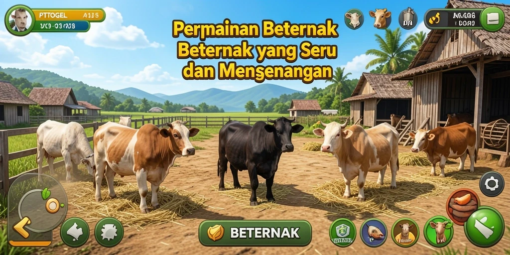 Tampilan antarmuka permainan Beternak yang menarik dan interaktif.