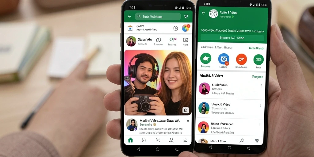 Screenshot antarmuka aplikasi SVIP9 menampilkan berbagai video untuk status WA.